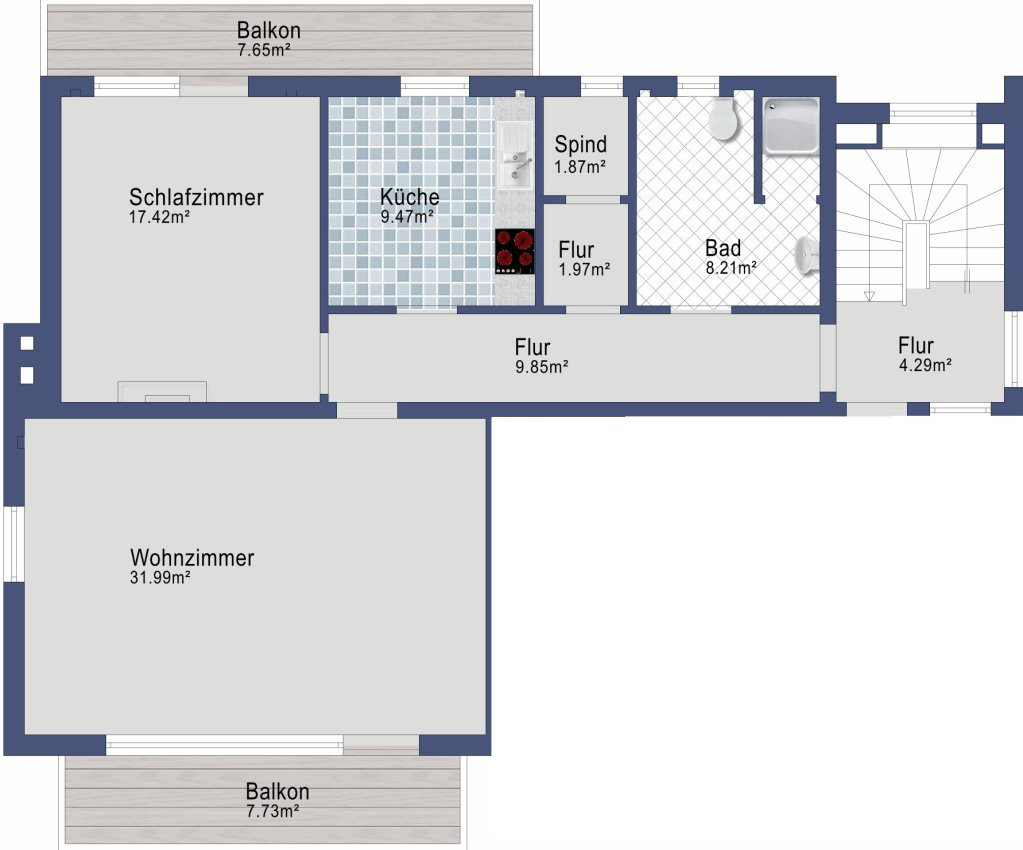 Plan der Ferienwohnung Mosel Fewo43 im 2. Obergeschoss, Marientaler Au 43, 56856 Zell (Mosel)